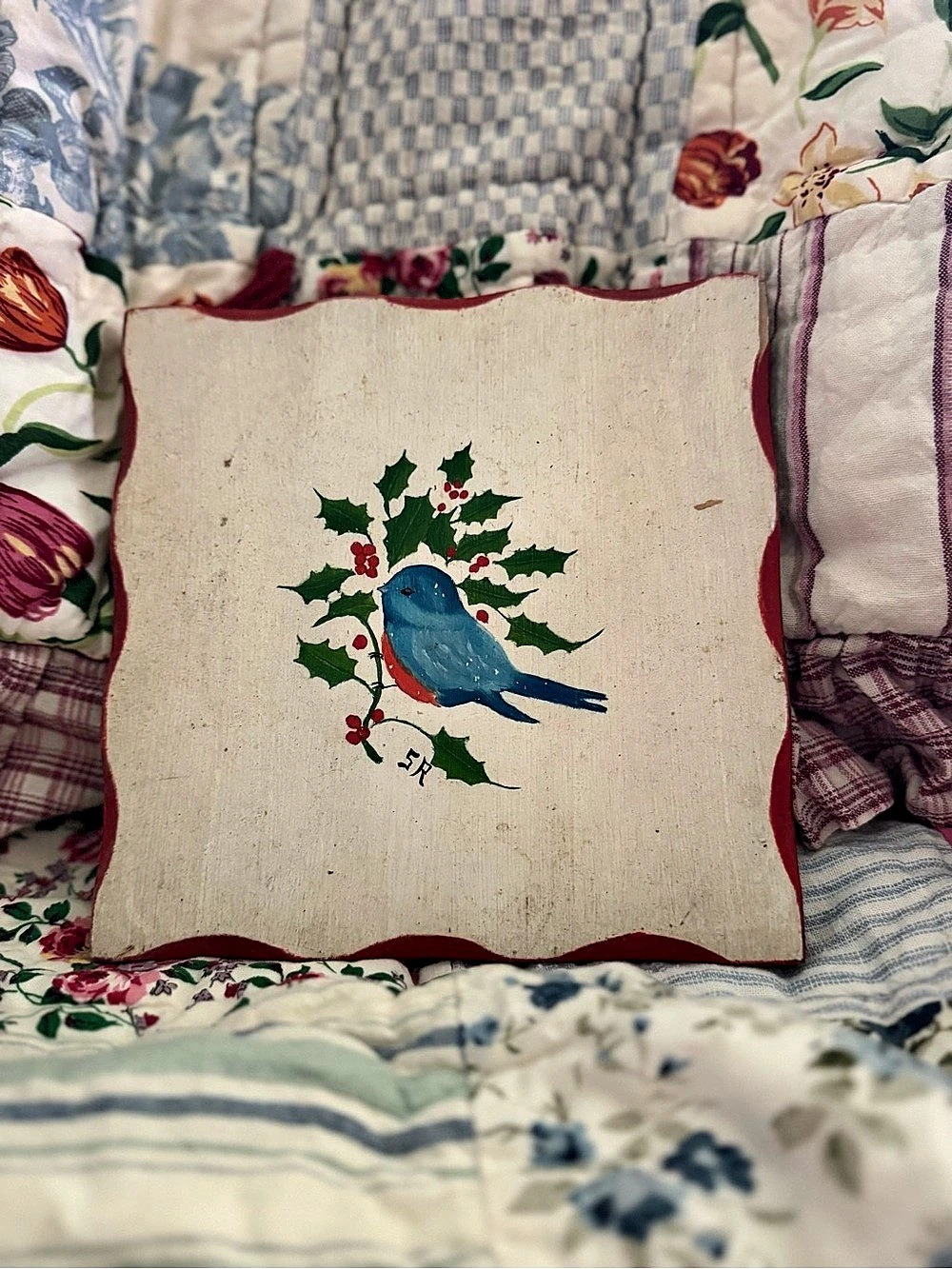 Vintage handmade wooden Holiday Bird Trivet